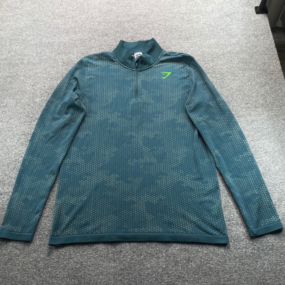 Gymshark Apex 1/4 Zip Pullover Mens Medium Green Geometric Long Sleeve